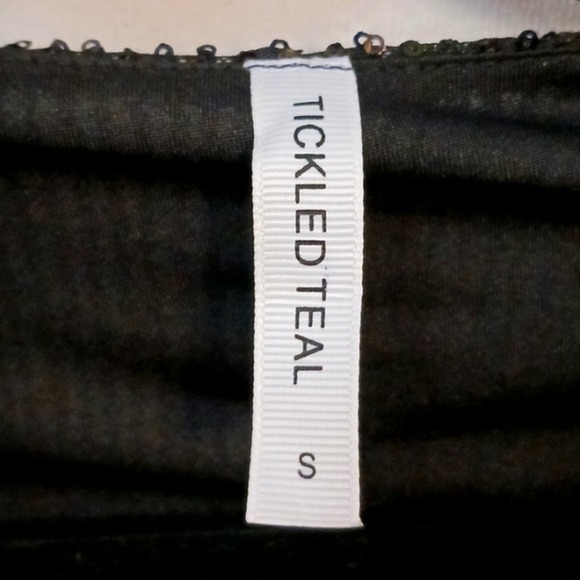 TICKLED TEAL Sequins Wrap Dress Sz S BLACK V-neck V Front Shiny Cocktail Party - Picture 13 of 16